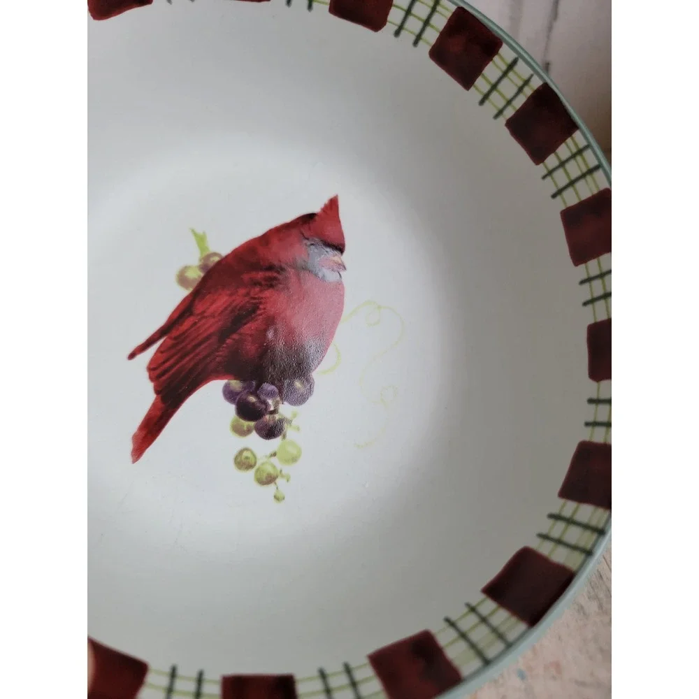 Lenox red cardinal bowl winter greetings everyday Xmas kitchen home